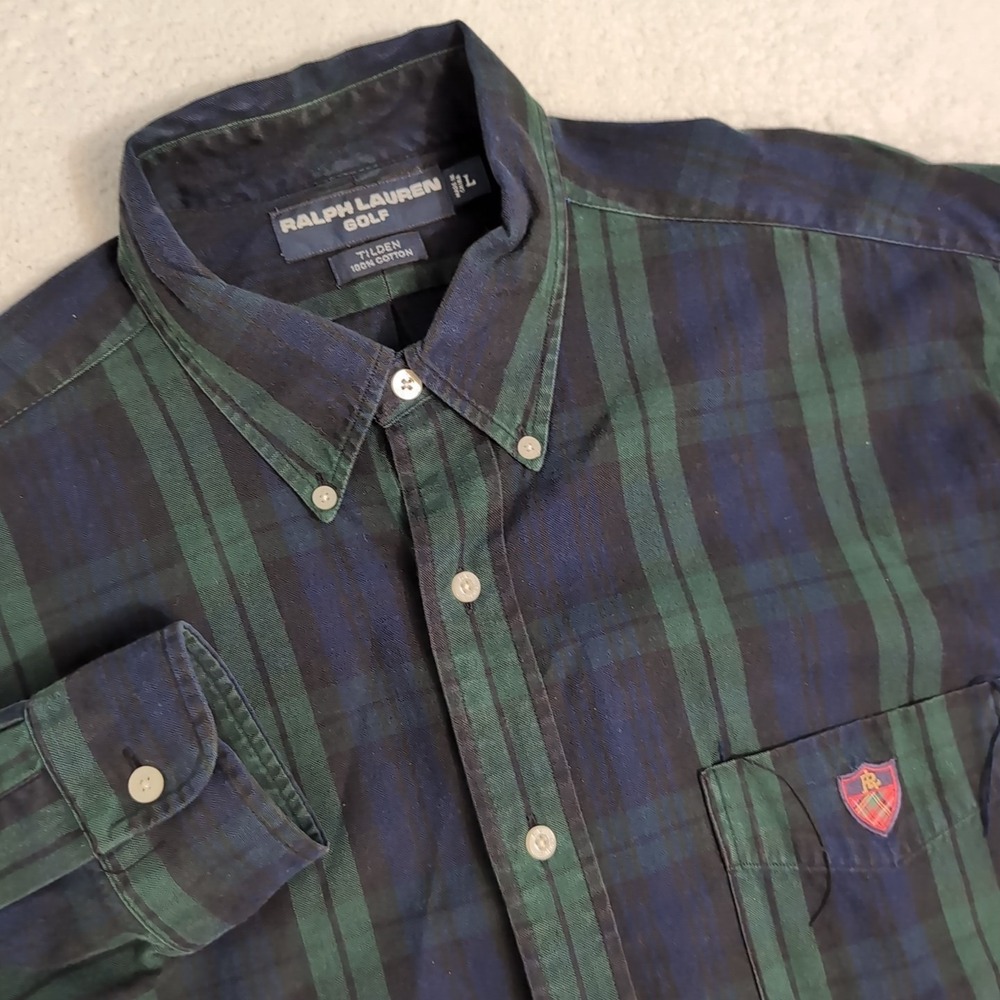 90s Polo Ralph Lauren Golf Tilden Button Down Shirt Shield Crest Logo Mens Large